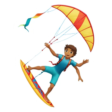 A kite surfer soaring above the waves, holding onto a kite with the wind in full force. The background showcases the ocean and sky, emphasizing the freedom, thrill, and energy of the sport. The motion of the kite and board is dynamic, capturing the excitement of kiting. sticker