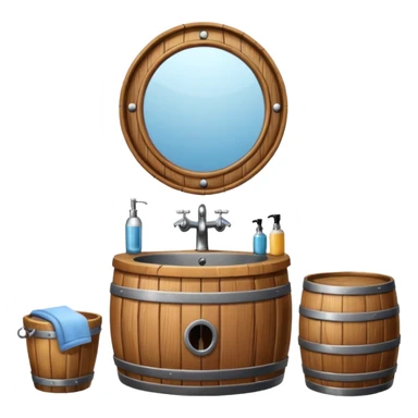 sink on a barrel bathroom with mirror sticker