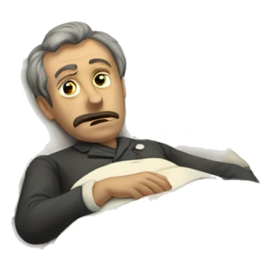 A sick man on a bed in 1870 sticker