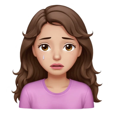 girl with wavy long brown hair, brown eyes, light to medium complexion, long lashes, light pink lipstick, wearing light pink shirt, weeping lots of big tears sticker