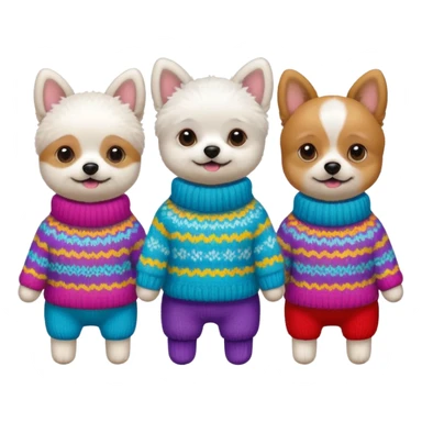 Cagnolini piccoli seduti con vestitini in maglia sticker