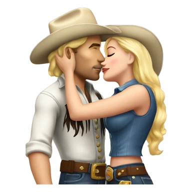 a short blonde cowgirl kissing the cheek of a tall blonde cowboy full body sticker