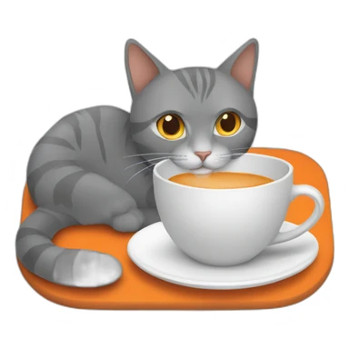 gray and orange cat drinking coffee sticker