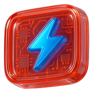 YouTube logo centered on red background with a blue lightning bolt inside, glossy circuit style sticker