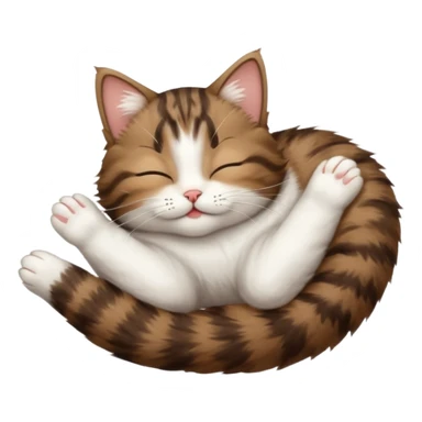 dark brown tabby and white small cat in funny positions upside down with eyes closed sticker
