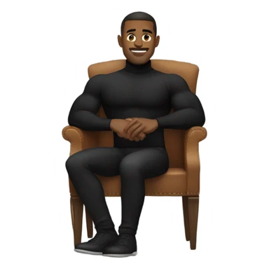 muscle man in black turtleneck shirt and black pants sitting in chair sticker