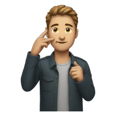 A man points with his hand to his eye sticker