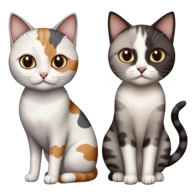 4 different coloured short haired cats including; a dark brown and white cat, and a dark grey and white  sticker