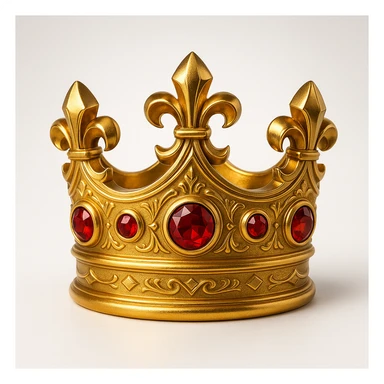 realistic big glowing gold crown with red gems, luxury, sparkling effect sticker