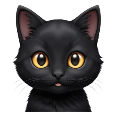 cinematic-cute-black-kitten cat-portrait-emoji,-head-tilted-playfully-and-inquisitively,-sleek-black-fur-with-subtle-hints-of-deep-gray,-simplified-yet-adorable-features,-highly-detailed,-glowing-with-a-warm,-friendly-glow sticker