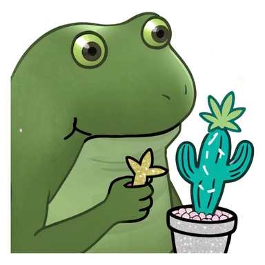 A frog holding a glitter cactus  sticker