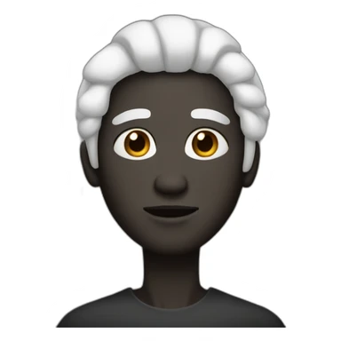 human with black skin long face small eyes and long white hair sticker