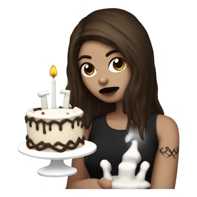 goth metallica white skin brown hair girl with a birthday cake  sticker
