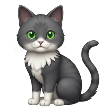 full body solid dark grey cat with green eyes, white paws and white whiskers sticker