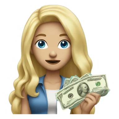 blonde girl long hair blue eyes holding money throwing money mouth closed sticker