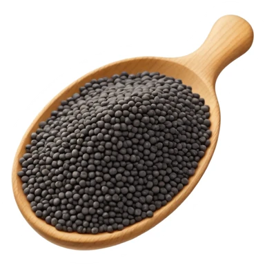 small black chia seeds in a wooden spoon sticker