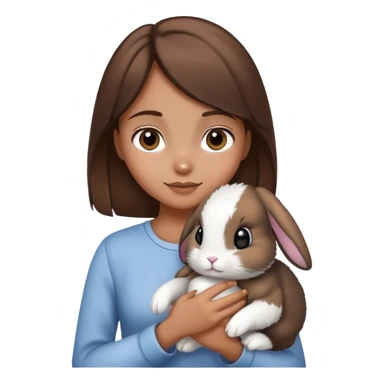 Generate an emoji with a brown haired girl holding a black and white bunny sticker