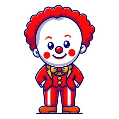clown with bright red curly hair and white-red striped suit sticker