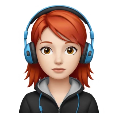 woman red head with headphone sticker