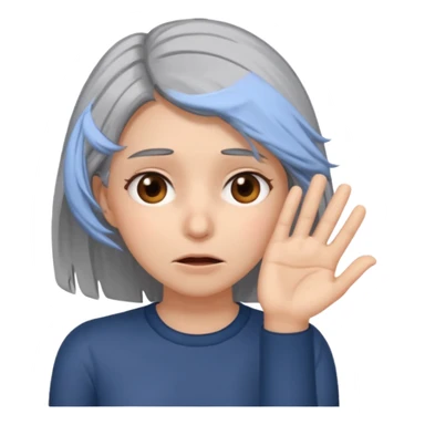 young woman with gray hair and 1 palm of hand covering face in exasperation sticker