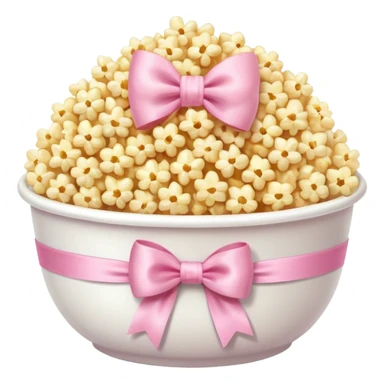popcorn in white bowl with pink pastel bow sticker