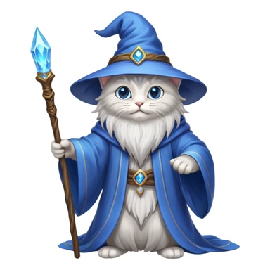 A cat wizard casting a spell with magical staff and flowing robes sticker