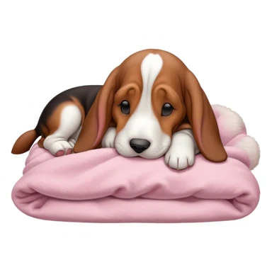 A baby basset hound sleeping on a baby pink blanket  sticker