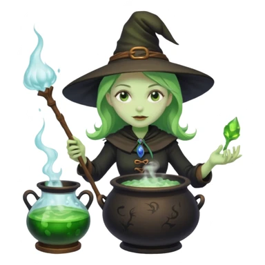 green witch cooking potion sticker