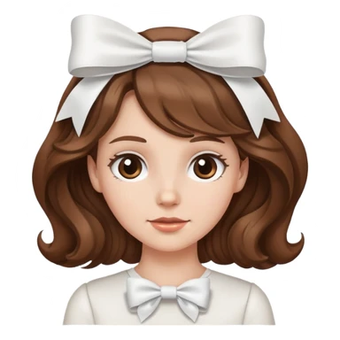 White girl with brown wavy hair and white bow on her head sticker