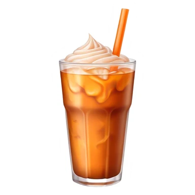 Cinematic Realistic Thai Ice Tea Drink Emoji, depicted as a chilled glass of sweet, creamy iced tea rendered with vivid textures and refreshing, dynamic lighting. sticker