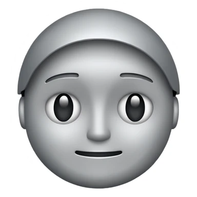 minimalist illustration of a neutral gray emoji face, pixelated and metallic, representing emotional isolation through algorithms. cold tone, grayscale color palette, subtle noise texture, geometric and mechanical look, emotionless expression, digital abstraction, soft vignette on white background. sticker