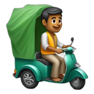 indian man with tuktuk on and holding a placid object sticker