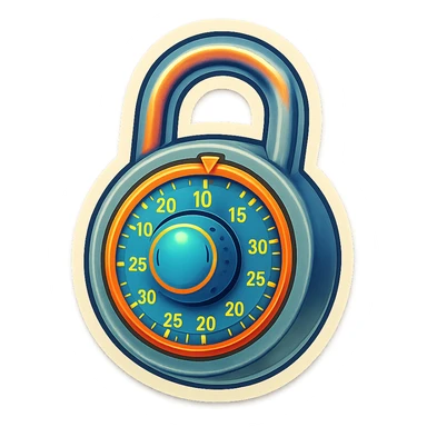 A gray combination lock sticker in retro stickers style, with a vintage design and colorful details sticker