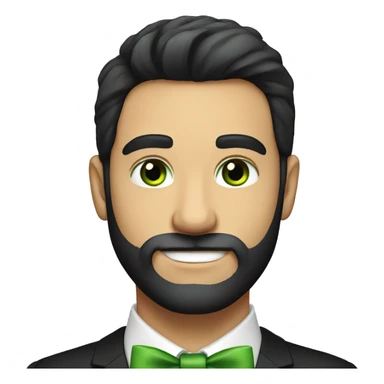 Young round face handsome man with bow tie and green eyes and full beard, black hair  sticker