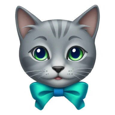 Gray cat with a blue bow and green eyes sticker