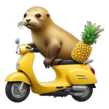 sealion eating a pineapple riding a moped sticker