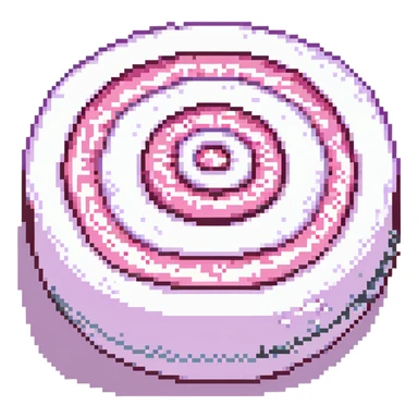 close-up of narutomaki with detailed pink swirl, pixel art style sticker