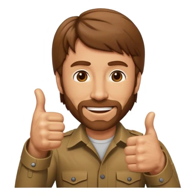 cartoon emoji of Chuck Norris, wild hair, confident grin, thumbs up sticker