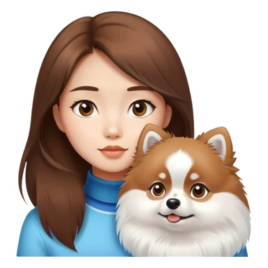 Brown hair asian girl look at arctic white Pomeranian  sticker