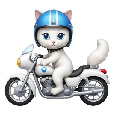 white cat with blue eyes riding motorcycle  sticker