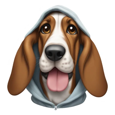 Basset hound smiling wearing a hoodie  sticker