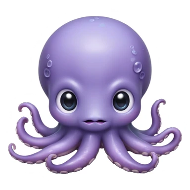 Cinematic Cute Shy Baby Octopus Portrait Emoji, Tentacles tucked slightly inward in an adorably bashful pose, featuring a softly glowing, round light blue-purple body with enormous, soulful eyes peering out timidly, Simplified yet irresistibly adorable features, highly detailed, glowing with a delicate, soothing marine radiance, high shine, quiet yet expressive, stylized with an air of gentle mystery, soft glowing outline, capturing the essence of a tiny, shy deep-sea creature that seems as if it could slowly peek out and explore the world with cautious curiosity! sticker