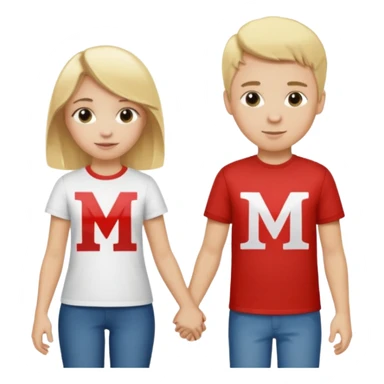 blonde girl and boy, girl with M letter shirt, boy with J letter, holding hands  sticker