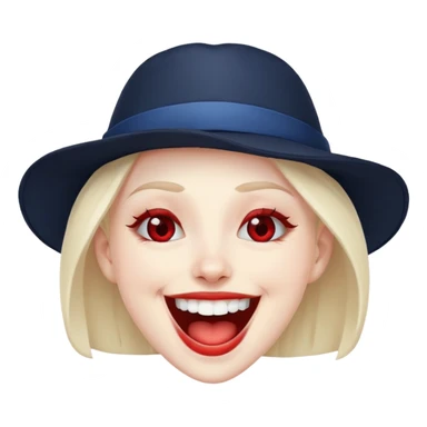 Human in black and dark blue hat with red eyes laughing sticker