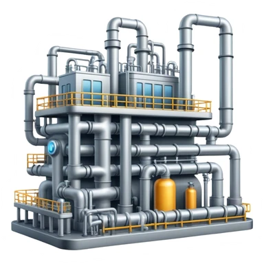 AI-powered factory. It should be a building with pipes sticker