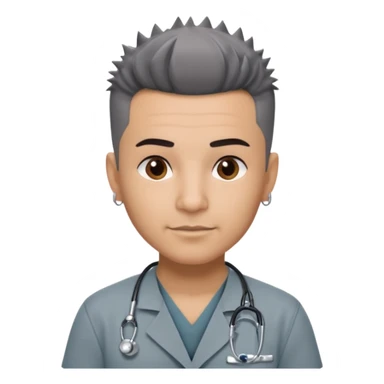 Dr. Efrén Rivera Santiago, a doctor with short spiked hair, gray scrubs, tattoos, and hook earrings, exudes professionalism and warmth. sticker