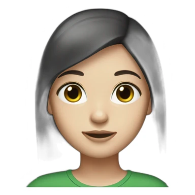 woman with long straight ruby hair, white skin, green eyes, black tshirt sticker