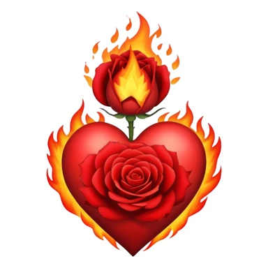 a burning heart with a rose sticker
