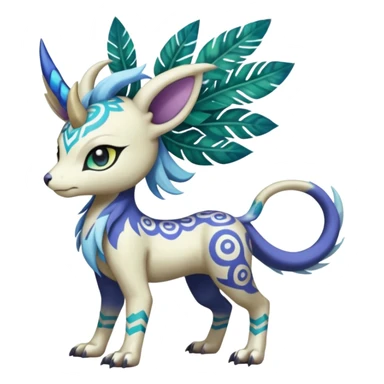 Tropical Tiny Marked Patterned Tribal Colorful Skilled Adept Graceful Asian Painted Garurumon-Meloetta-Absol-Suicune-Cobalion-fusion-hybrid-creature (full body) sticker