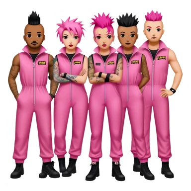 punk artists in pink jumpsuits protesting for spam meat is art sticker